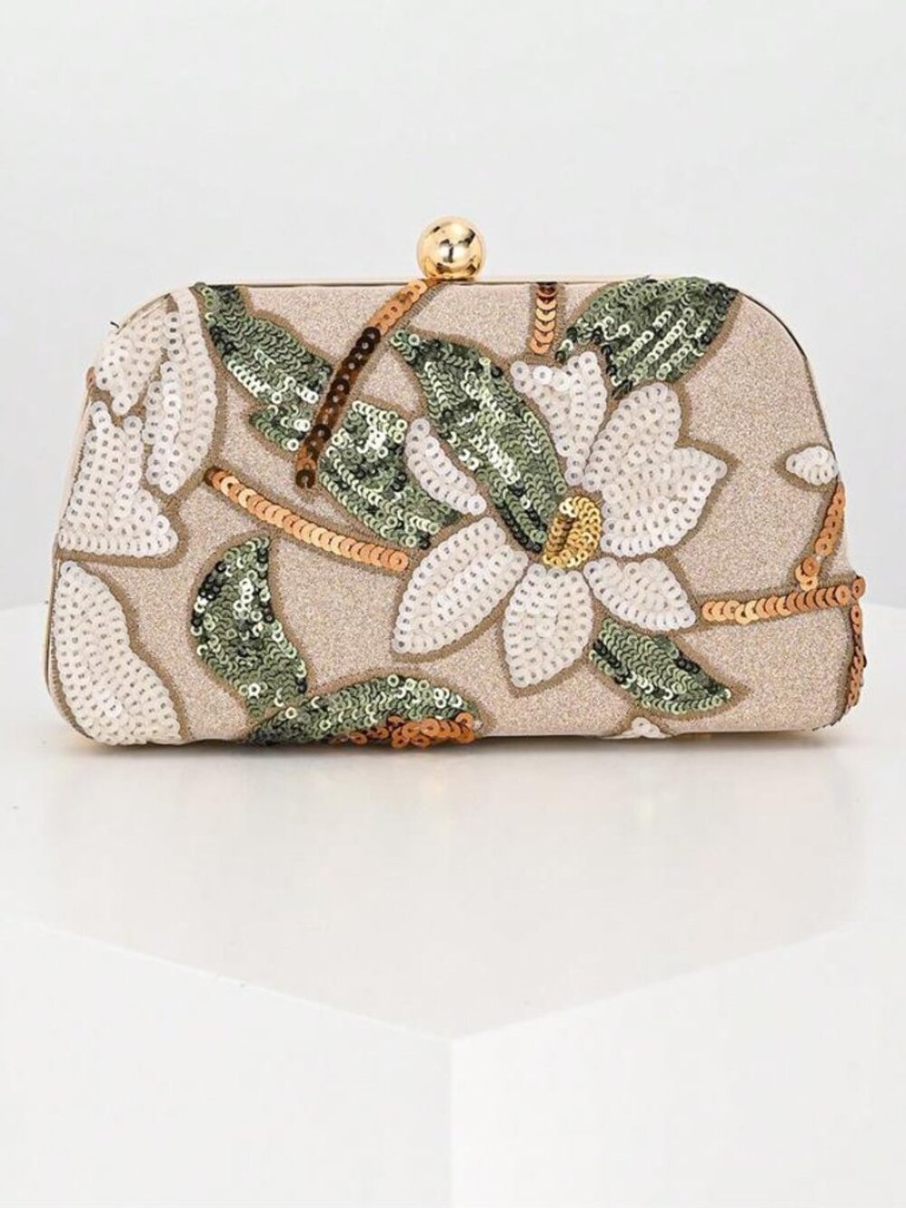 Elegant Shiny Multi-Color Leaf & Floral Patchwork Crossbody Clutch Bag,